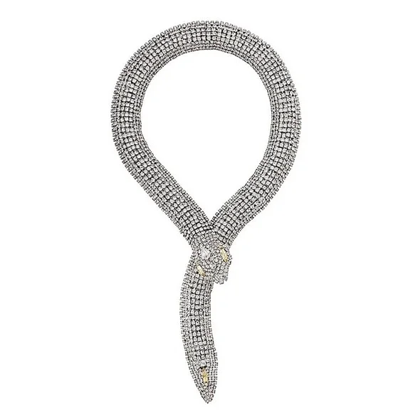 Vintage Glamorous White Gold Plated Crystal Cubic Zircon Snake Viper Necklace - Picture 4 of 8